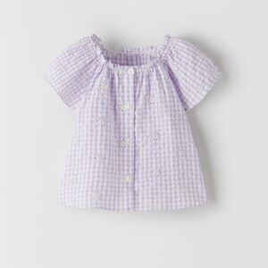 Zara Kids Eyelet Gingham Button Front Blouse 18-24M